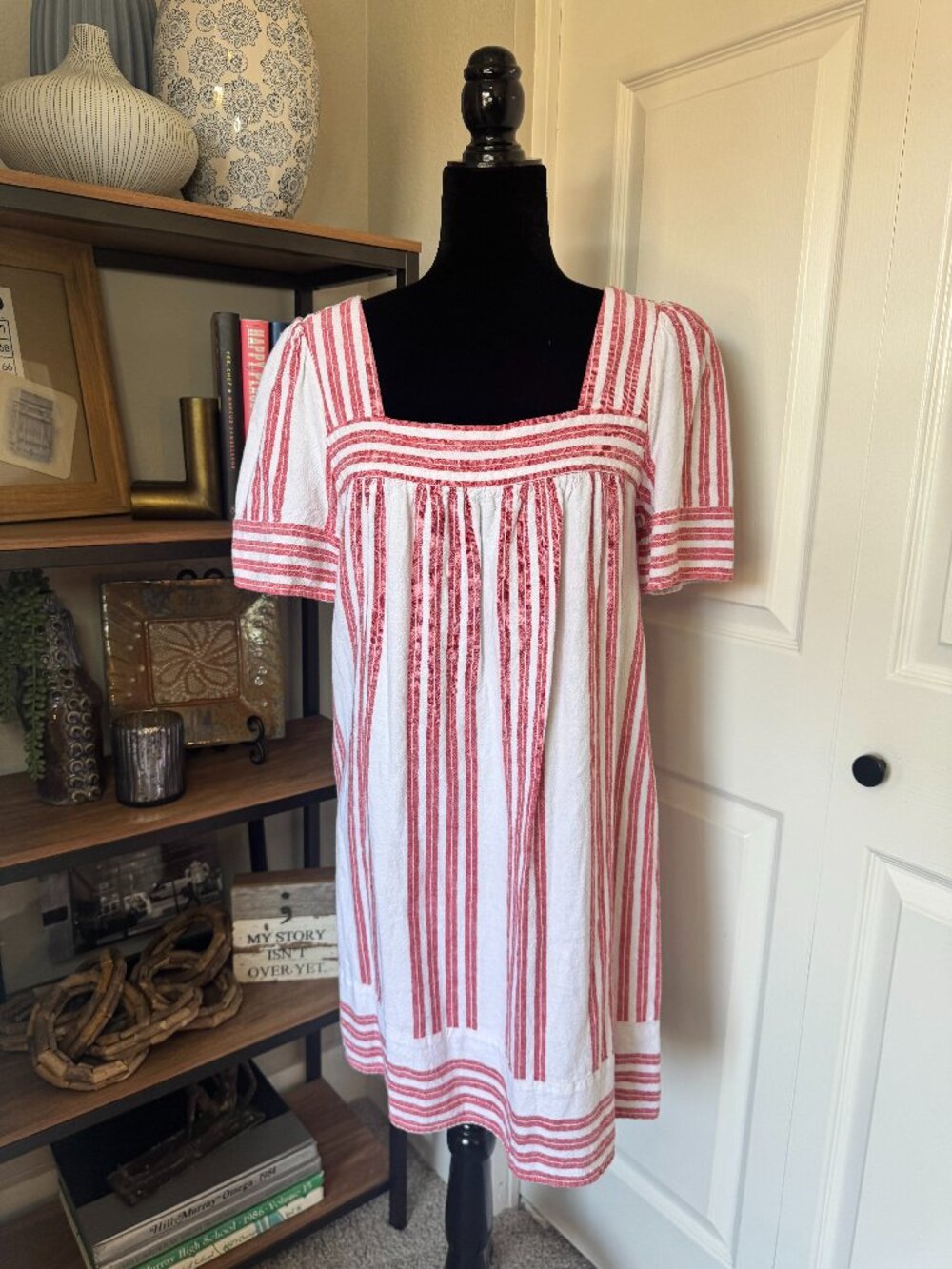 Old Navy Red & White Square Neck A-line Mini Dress - Size M